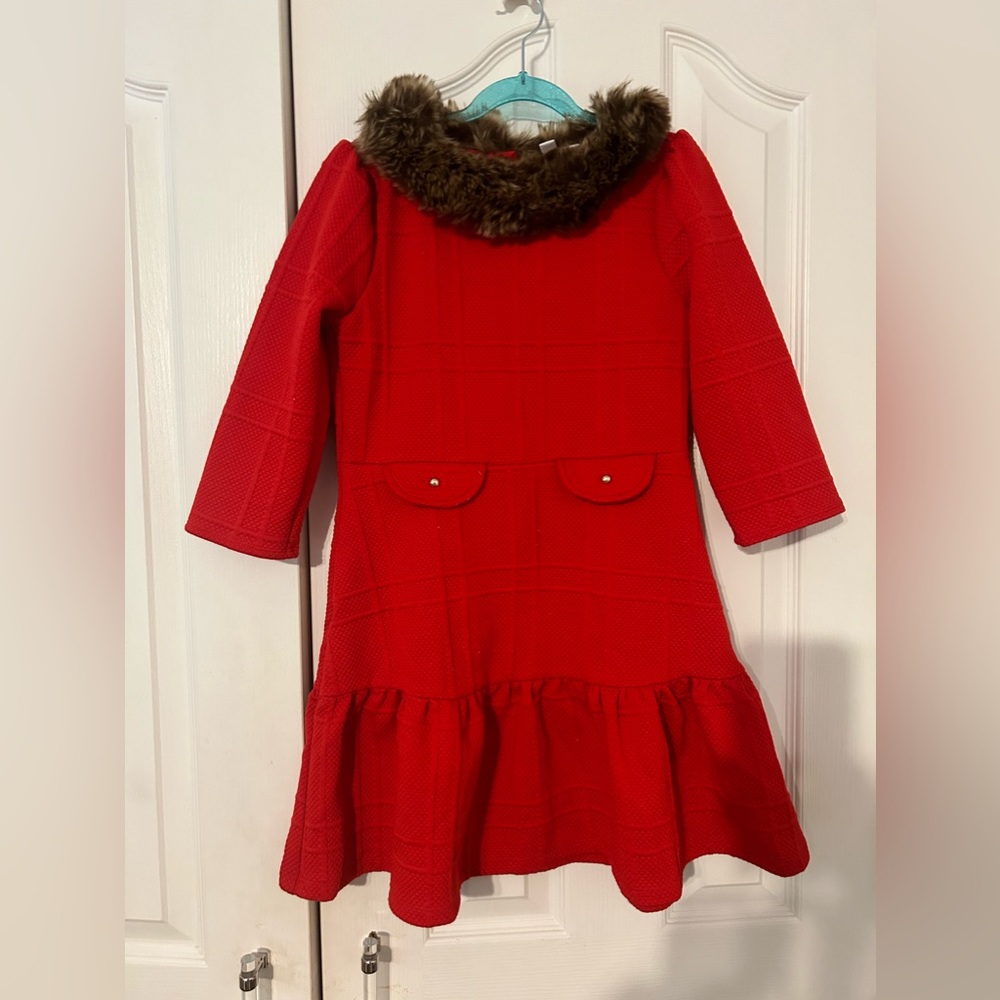 JANIE AND JACK*** Red dress with faux fur neck